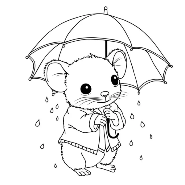Cute Little Mouse Umbrella Hand Drawing Illustration — Stock Vector