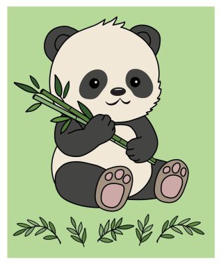Pençelerinde bambu tutan şirin bir panda. Vektör illüstrasyonu.