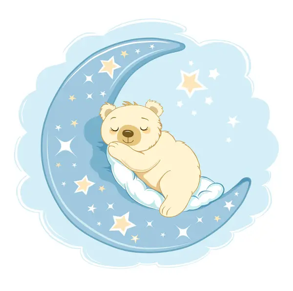 Fashion Print Cute Little Bear Sleeping Moon Shirt Design Poster — Stock Vector