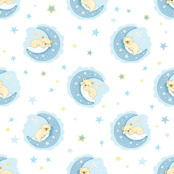 Візерунок Милий Маленький Ведмідь Спить Місяці Дизайну Футболок Плакатів Банерів — стоковий вектор