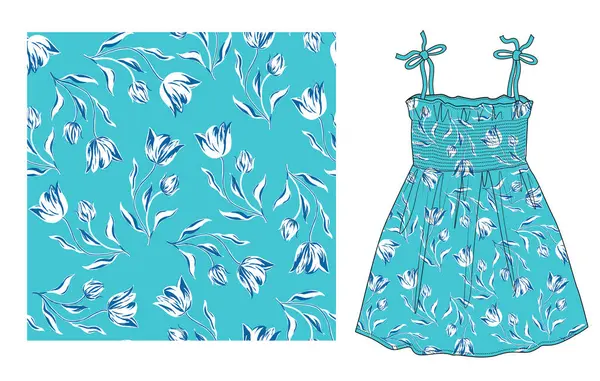 Yaprakları ve çiçekleri olan modaya uygun, pürüzsüz bir desen. Tekstil baskısı, arkaplan, duvar kağıdı, dekoratif kağıt ve diğer tasarım için vektör illüstrasyonu