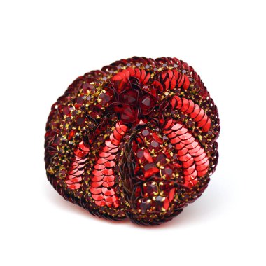 Silver brooch drop with a red stone