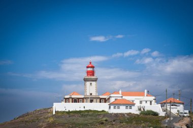 Cabo da Roca Deniz Feneri manzarası. Portekizce Farol de Cabo da Roca