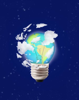 Mavi gökyüzü kolajında lamba küresi