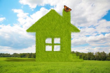 Kelebekli rüya otlağı yaz otlağı, çimen, ağaç, bulut kolajı