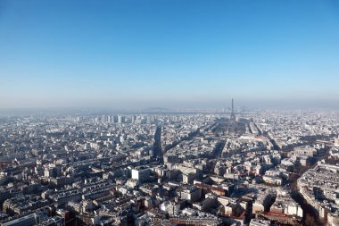 Paris panoraması Eyfel kulesi, kışın la Savunma, geniş açı, Fransa