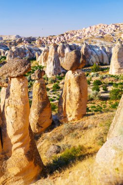 Beautiful valley near Cavusin village in Cappadocia Turkey with amazing rock formations and fairy chimneys