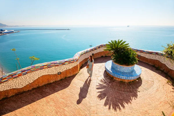 Young Woman Enjoying Sea View Vietri Sul Mare Town Amalfi — Stock Photo, Image