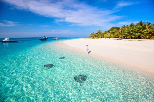 Piękna Tropikalna Plaża Egzotycznej Wyspie Malediwach — Zdjęcie stockowe