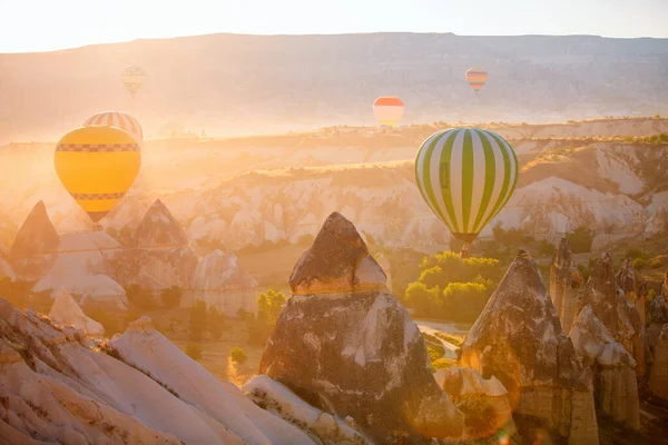 Gorgeous Sunrise Scenery Hot Air Balloons Flying Love Valley Rock — Photo