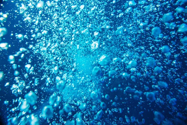 Eau Bleue Océan Avec Bulles Plongée Arrière Plan — Photo