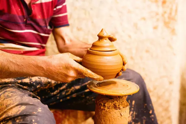 Close Process Pottery Making Ceramic Factory Cappadocia Turkiye — Stock Photo, Image