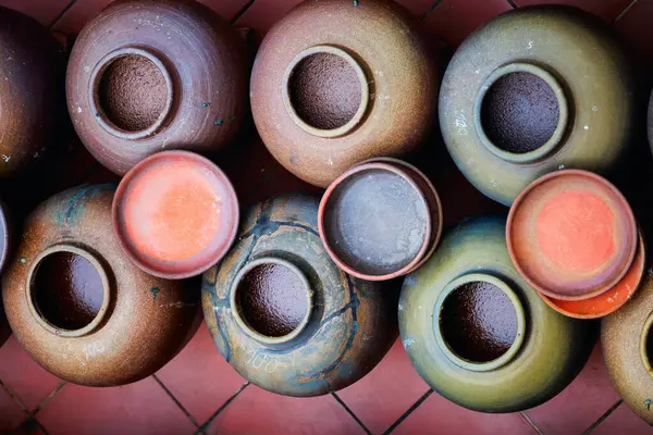 Keramikkpotter Hvor Soyabønner Fermenteres Produsere Soyasaus Hung Yen Provinsen Vietnam – stockfoto