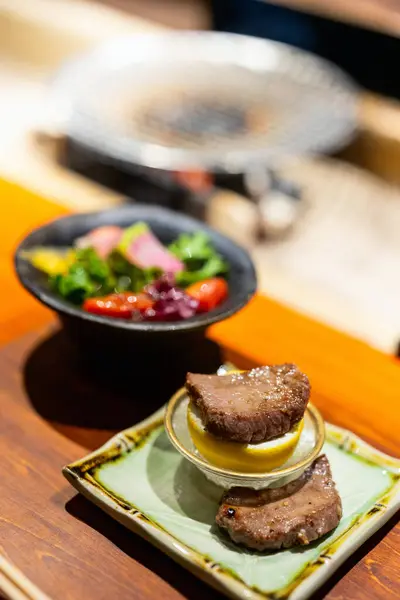 Carne Japonesa Kobe Servida Restaurante — Fotografia de Stock