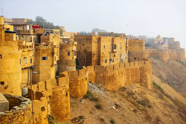 Masivas Paredes Arenisca Amarilla Del Fuerte Jaisalmer Rajastán India — Foto de Stock
