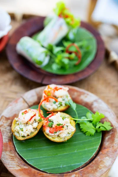 Pequenas Sanduíches Mordida Rolos Vietnamitas Servidos Para Almoço Piquenique Praia Imagens Royalty-Free