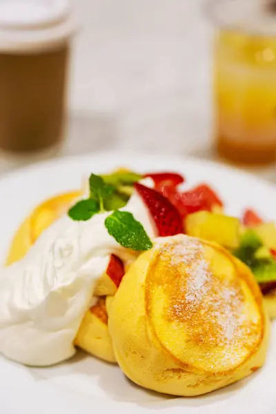 Deliciosas Panquecas Japonesas Fofas Servidas Para Café Manhã Imagens Royalty-Free