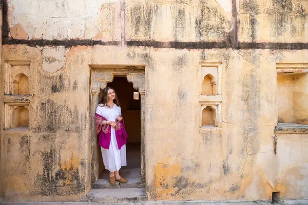 Vakker Kvinne Amer Fort Jaipur India stockfoto