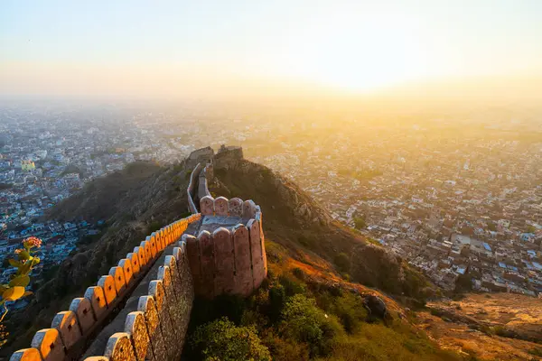 Magnificent Sunset Aerial View Jaipur India Nahargarh Fort Royalty Free Stock Images
