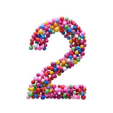 Numara, beyaz arkaplanda izole edilmiş çok renkli toplarla yapılmış..