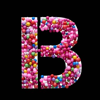 Siyah arka planda izole edilmiş çok renkli toplardan oluşan büyük harf..