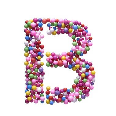 Beyaz arka planda izole edilmiş çok renkli toplardan oluşan büyük harf..