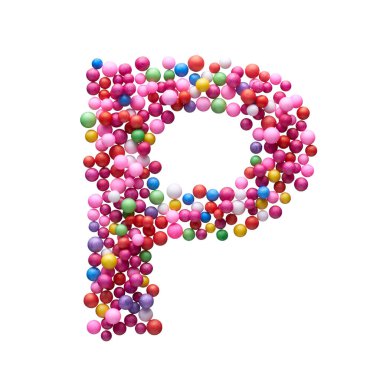 Beyaz arka planda izole edilmiş çok renkli toplardan oluşan büyük harf..
