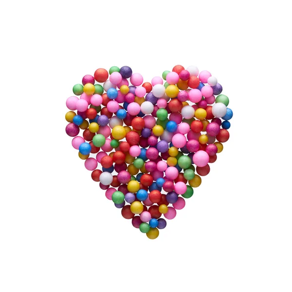 Beyaz Arka Planda Izole Edilmiş Renkli Toplardan Yapılmış Kalp Işareti — Stok fotoğraf