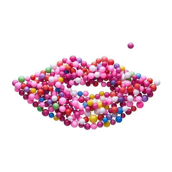 Een Teken Vorm Van Volle Lippen Gemaakt Van Kleurrijke Ballen — Stockfoto