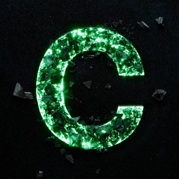 stock image High quality photo of green colored capital letter on a black textured background with black stones.