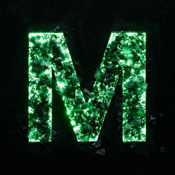 Высококачественная Фотография Заглавной Буквы Зеленого Цвета Черном Текстурированном Фоне Черными — стоковое фото