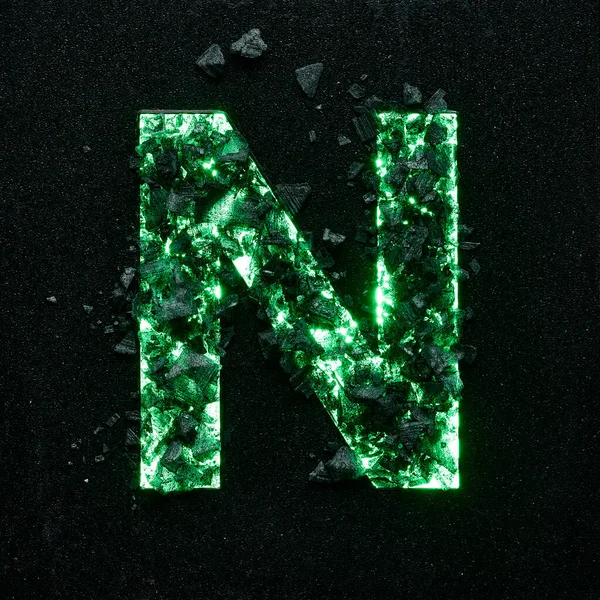 Высококачественная Фотография Заглавной Буквы Зеленого Цвета Черном Текстурированном Фоне Черными — стоковое фото