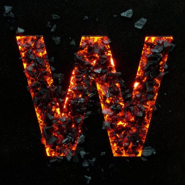 Siyah arka planda yanan bir büyük harfin fotoğrafı sıcak kömürlerden yapılmıştır..