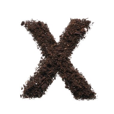 Büyük harf X beyaz arkaplanda izole edilmiş toprak kullanarak oluşturuldu.