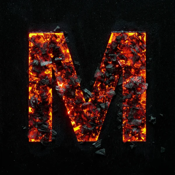 stock image A photo of a burning capital letter on a black background is made of hot coals.