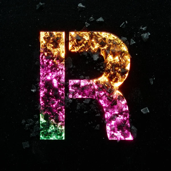Hochwertiges Foto Von Bunten Farbverlauf Neon Farben Großbuchstaben Auf Schwarzem — Stockfoto