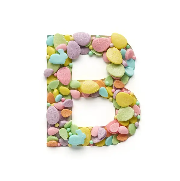 Capital Letter Made Candies Shape Easter Eggs White Background Stock Photo