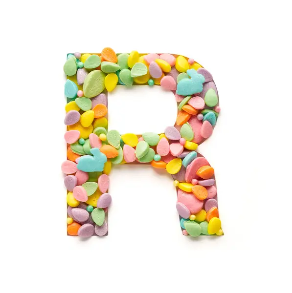 Capital Letter Made Candies Shape Easter Eggs White Background Stock Image