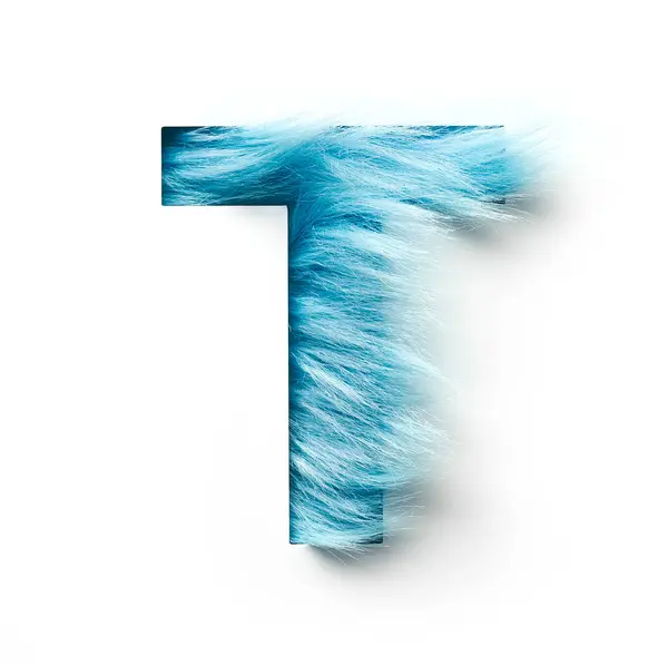 Stock image Photograph of the capital letter made of blue faux fur on a white background. The bright and original design creates an attractive visual effect, ideal for creative projects, logo design.