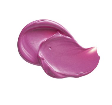 Dudak parlatıcısının pembe makyaj lekesi ya da beyaz arka planda izole edilmiş akrilik boya. Beyaz arka planda izole edilmiş pembe ruj veya akrilik boya dokusu.