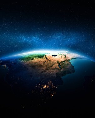 Geceleri Afrika. Bu görüntünün elementleri NASA tarafından döşenmiştir. 3d oluşturma