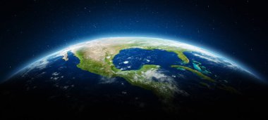 Amerika, Meksika. Dünya gezegeni. Bu görüntünün elementleri NASA tarafından döşenmiştir. 3d oluşturma