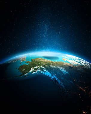 Kuzey Amerika - Alaska. Bu görüntünün elementleri NASA tarafından döşenmiştir. 3d oluşturma