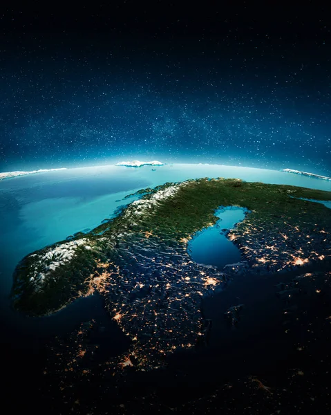 スウェーデンとノルウェーの都市照明 Nasaによって提供されたこの画像の要素 3Dレンダリング — ストック写真