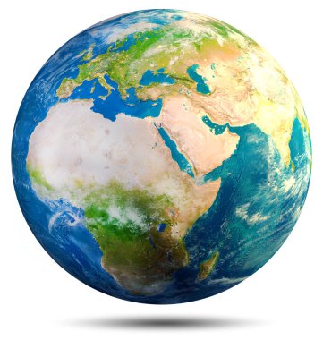 Dünya gezegeni - Avrupa ve Afrika. Bu görüntünün elementleri NASA tarafından döşenmiştir. 3d oluşturma