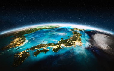 Dünya gezegeni - Japonya. Üç boyutlu görüntüleme. Bu görüntünün elementleri NASA tarafından desteklenmektedir