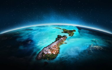 Dünya Gezegeni - Yeni Zelanda. Üç boyutlu görüntüleme. Bu görüntünün elementleri NASA tarafından desteklenmektedir