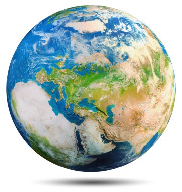 Dünya gezegeni - Avrupa, Afrika, Asya. Bu görüntünün elementleri NASA tarafından döşenmiştir. 3d oluşturma