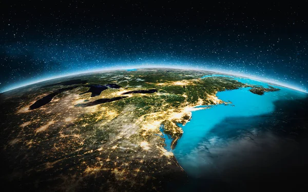 Планета Земля Схід Сша Рендеринг Елементи Цього Зображення Надані Наса — стокове фото