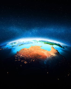 Avustralya geceleri. Bu görüntünün elementleri Nasa tarafından döşenmiştir. 3d oluşturma